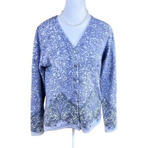Alexandra Bartlett Cardigan Sweater Lambswool Angora Purple Paisley (M)